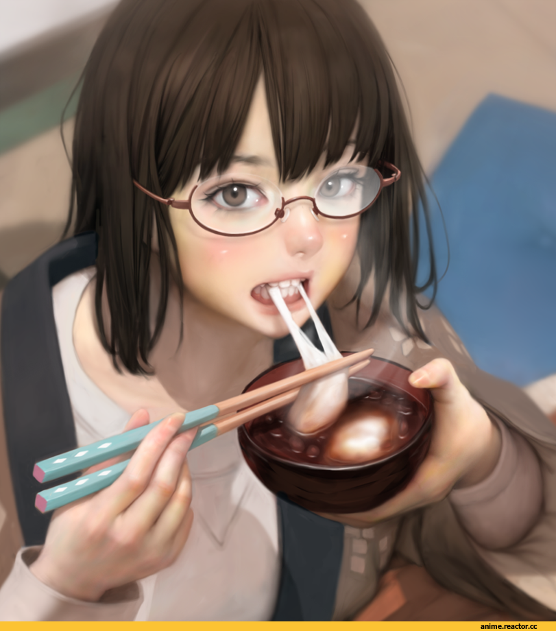 Anime Original, Anime Art, mujiha, кушать, Glasses, girl, realistic, art девушка, красивые картинки, art, Anime