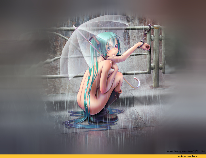 art, Vocaloid, Hatsune Miku, Эротика, наручники, дождь, зонт, личное, песочница, Anime
