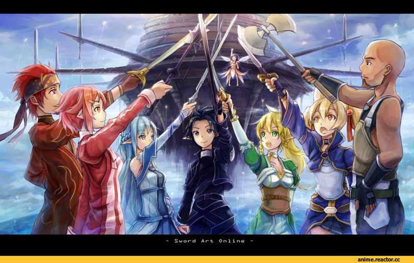 art, Sword Art Online, Kirito, Asuna, Silica, Lisbeth, Leafa, Agil, Klein, Yui(SAO), Anime