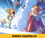 art, красивые картинки, девушки, снег, снеговик, зима, удалённое, Anime