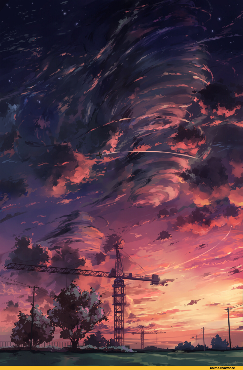 Anime Art, art, красивые картинки, Anime Original, sky, sunset, Anime