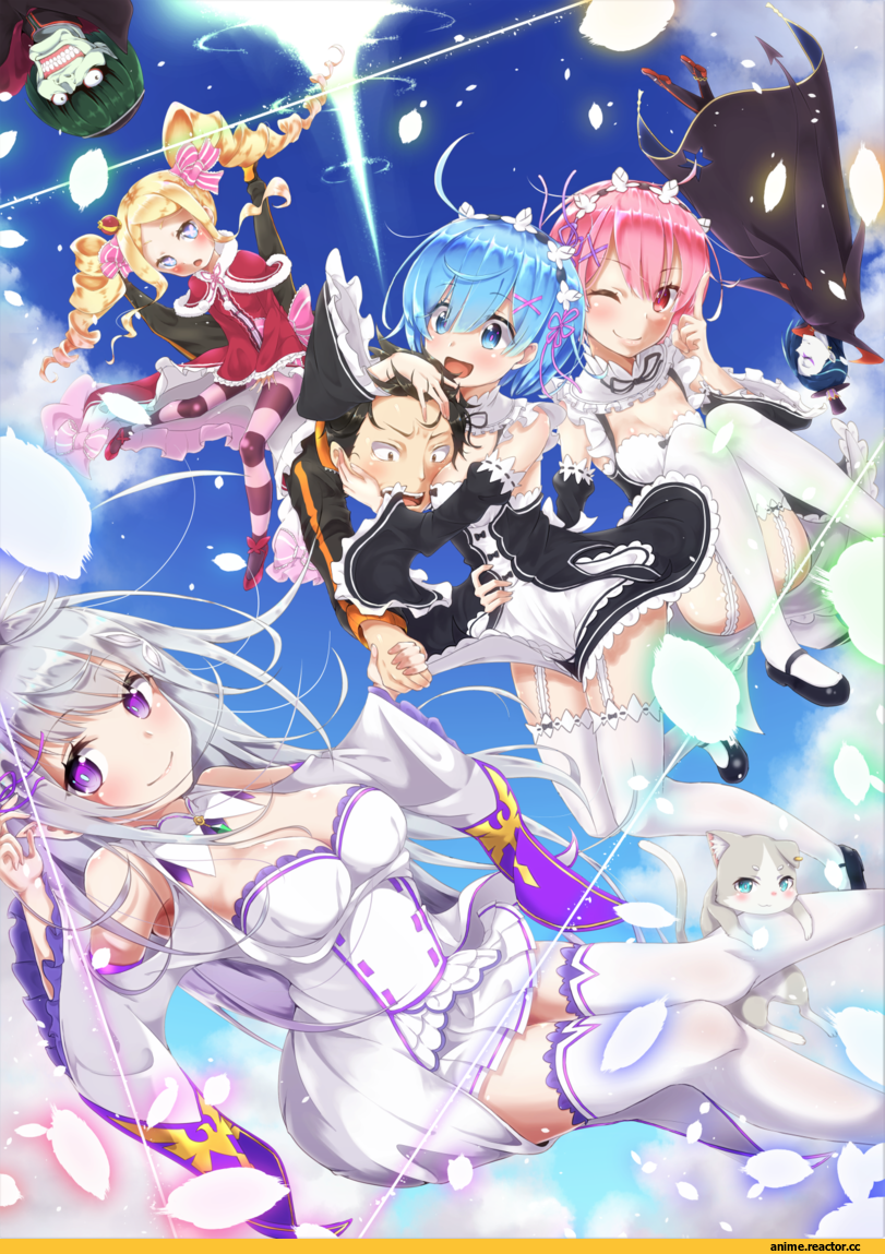 Re Zero Kara Hajimeru Isekai Seikatsu, Rem (re zero), Ram (Re Zero), Emilia (re zero), Natsuki Subaru, Beatrice (Re Zero), Pack (re zero), Petelgeuse Romanée-Conti, roswaal l. mathers, sarujie (broken monky), Anime