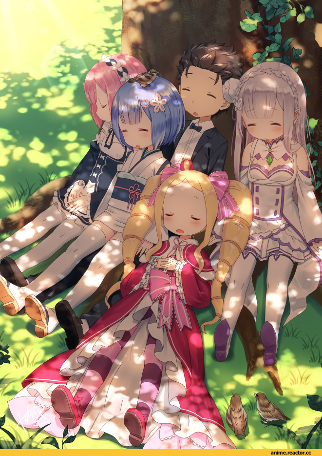 Re Zero Kara Hajimeru Isekai Seikatsu, Ram (Re Zero), Rem (re zero), Natsuki Subaru, Emilia (re zero), Beatrice (Re Zero), Yasuyuki, Anime Art, Anime