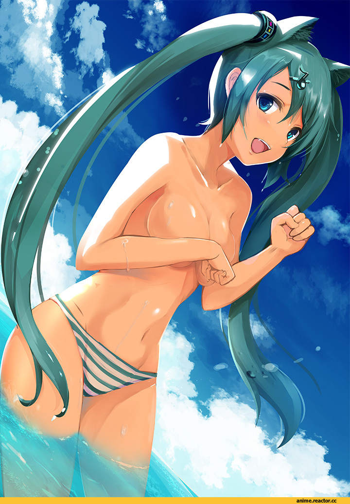 Vocaloid, Hatsune Miku, rods, neko, Animal Ears, Anime Adult Wet, Anime Ero Swim, Anime Ero, Anime