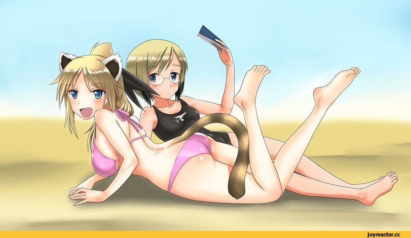 Strike Witches, Ursula Hartmann, katharine ohare, Animal Ears, Anime Ero Swim, Anime Ero, Anime Ero Megane, nekomimi, Anime