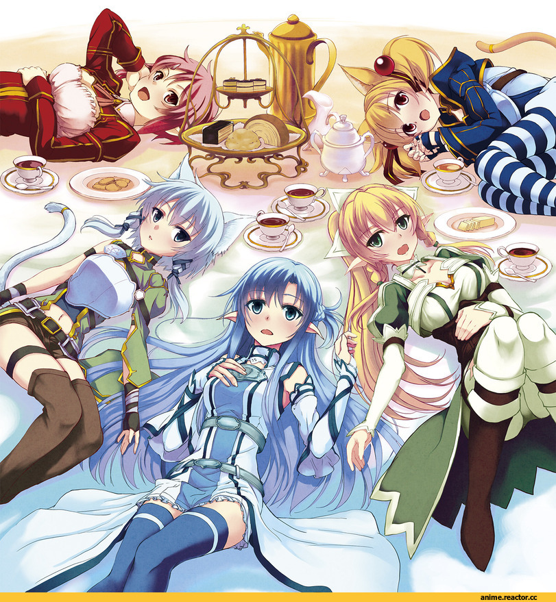 Sword Art Online, Asuna Yuuki, Leafa, Shinon, Неко, Silica, Lisbeth, Animal Ears, Anime