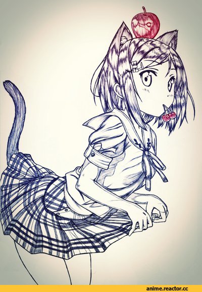 carldraw, Cat Girl, Tsutsukakushi Tsukiko, HenNeko, рисунок, Неко, Animal Ears, Anime