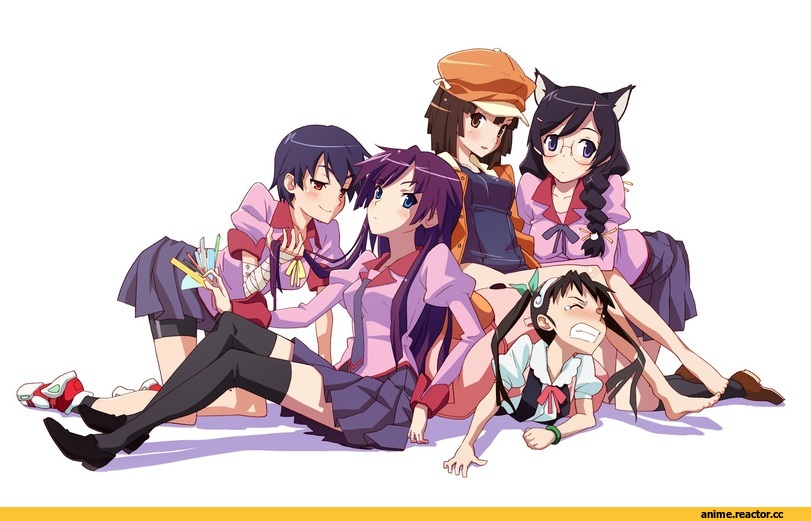 Monogatari (Series), Sengoku Nadeko, Black Hanekawa, Kanbaru Suruga, Senjougahara Hitagi, Hachikuji Mayoi, Неко, Animal Ears, Anime