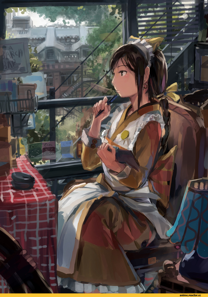 Yukico-tan, art девушка, красивые картинки, Maid, art, cityscape, sketch, Anime