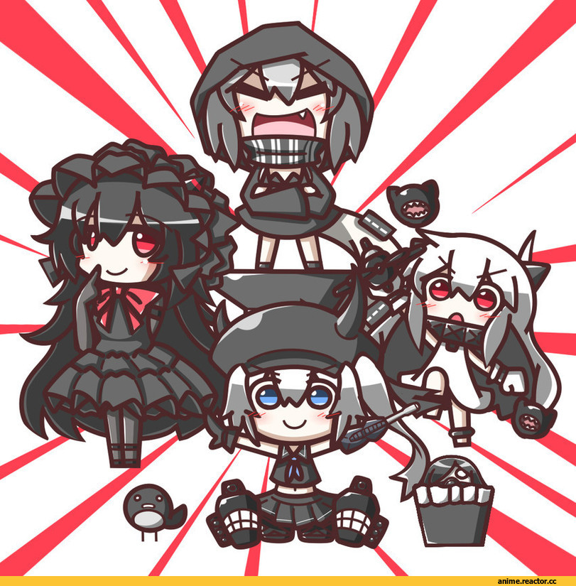 Destroyer Hime, Kantai Collection, Isolated Island Oni, Ka-Class Submarine, Northern Ocean Hime, Re-class Battleship, I-Class Destroyer, Anime Art, chibi, feiton, Anime