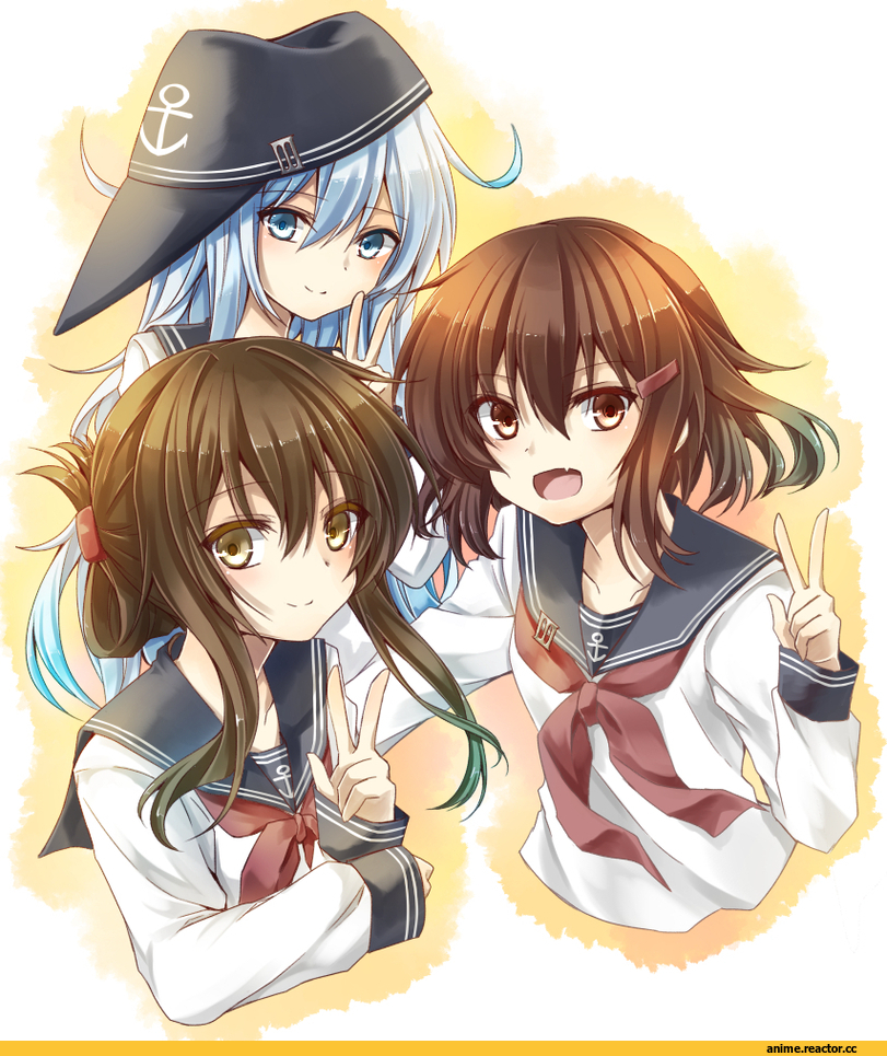 Anime Art, yuihira asu, Kantai Collection, Hibiki (Kantai Collection), ikazuchi (kantai collection), Inazuma (Kantai Collection), Anime