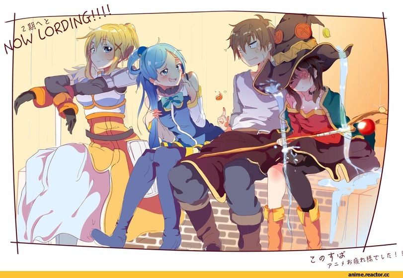 Megumin, KonoSuba, Aqua (KonoSuba), Darkness (KonoSuba), Satou Kazuma, okscsi7, Anime Art, Anime