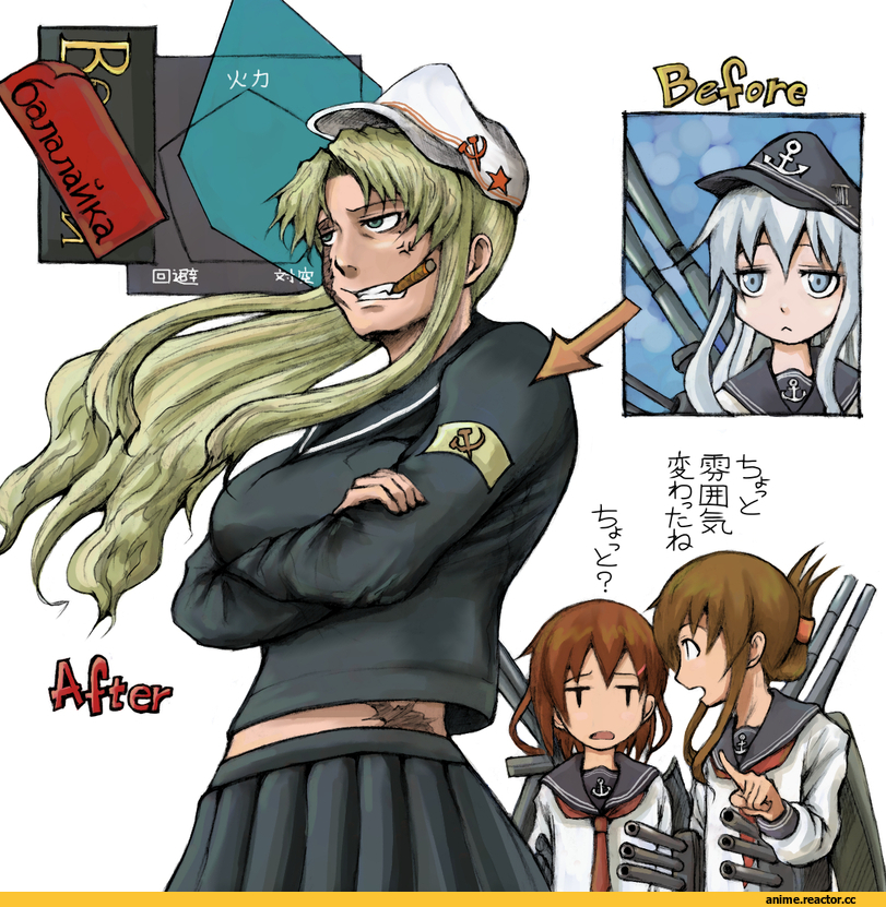 Kantai Collection, Balalaika (BL), Black Lagoon, Verniy, Hibiki (Kantai Collection), crossover, Anime