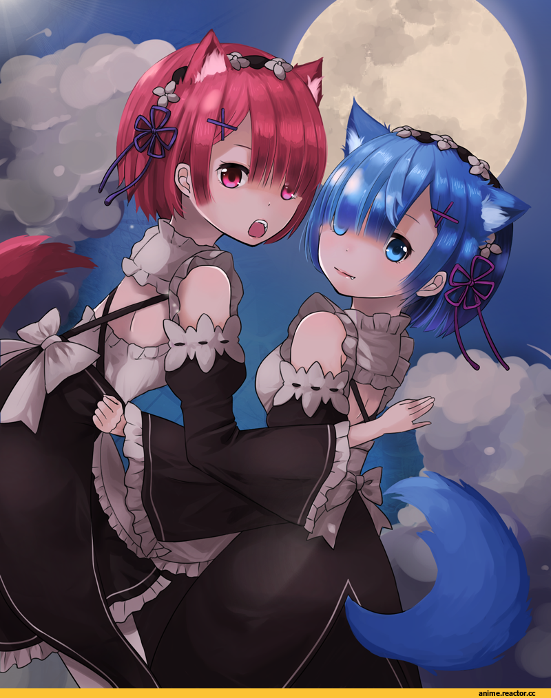 Rem (re zero), Re Zero Kara Hajimeru Isekai Seikatsu, Ram (Re Zero), Maid, neko, Animal Ears, eichi (choromi12), Anime Art, Anime