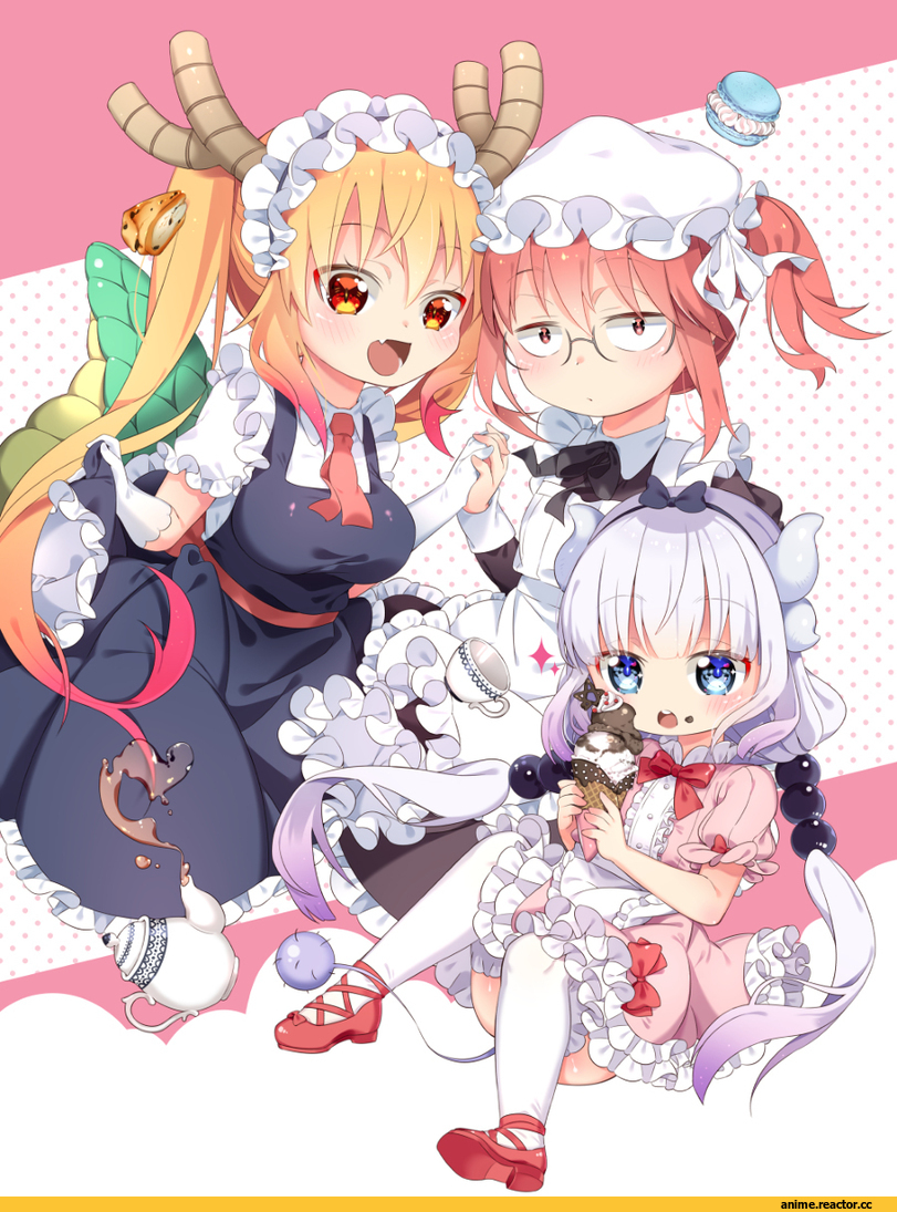 Kobayashi-san Chi no Maid Dragon, Kanna Kamui, Tooru (MaiDragon), Kobayashi (MaiDragon), arami o 8, под катом еще одна, Maid, Anime