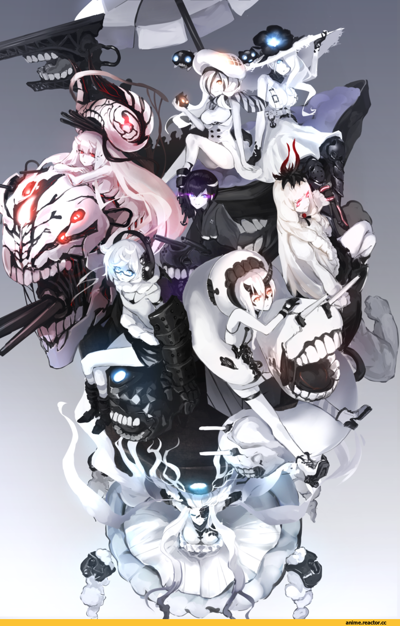 ? abyssal jellyfish hime, ancient destroyer hime, Central Hime, Heavy Cruiser Hime, Lycoris Hime, seaplane tender water hime, Seaport Summer Hime, Supply Depot Hime, weasel (close-to-the-edge), abyssal jellyfish hime, Anime, Kantai Collection