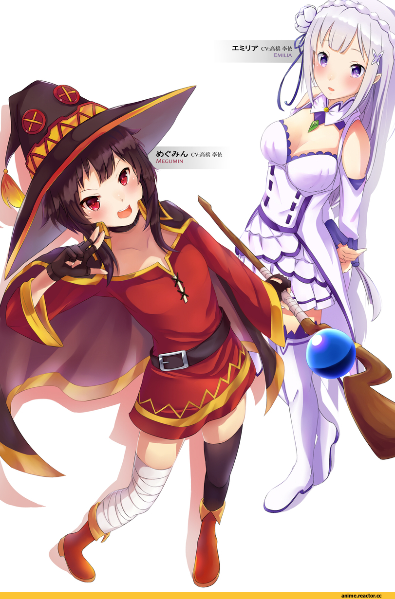 Re Zero Kara Hajimeru Isekai Seikatsu, KonoSuba, Megumin, Emilia (re zero), rizky-suwoto, crossover, Anime