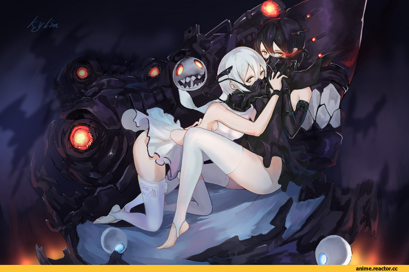 abyssal twin hime (white), abyssal twin hime (black), Kantai Collection, Anime Art, yun lin, Anime
