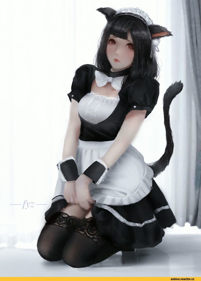 Anime Art, Maid, Animal Ears, ушки, neko, yezi Feng, Anime