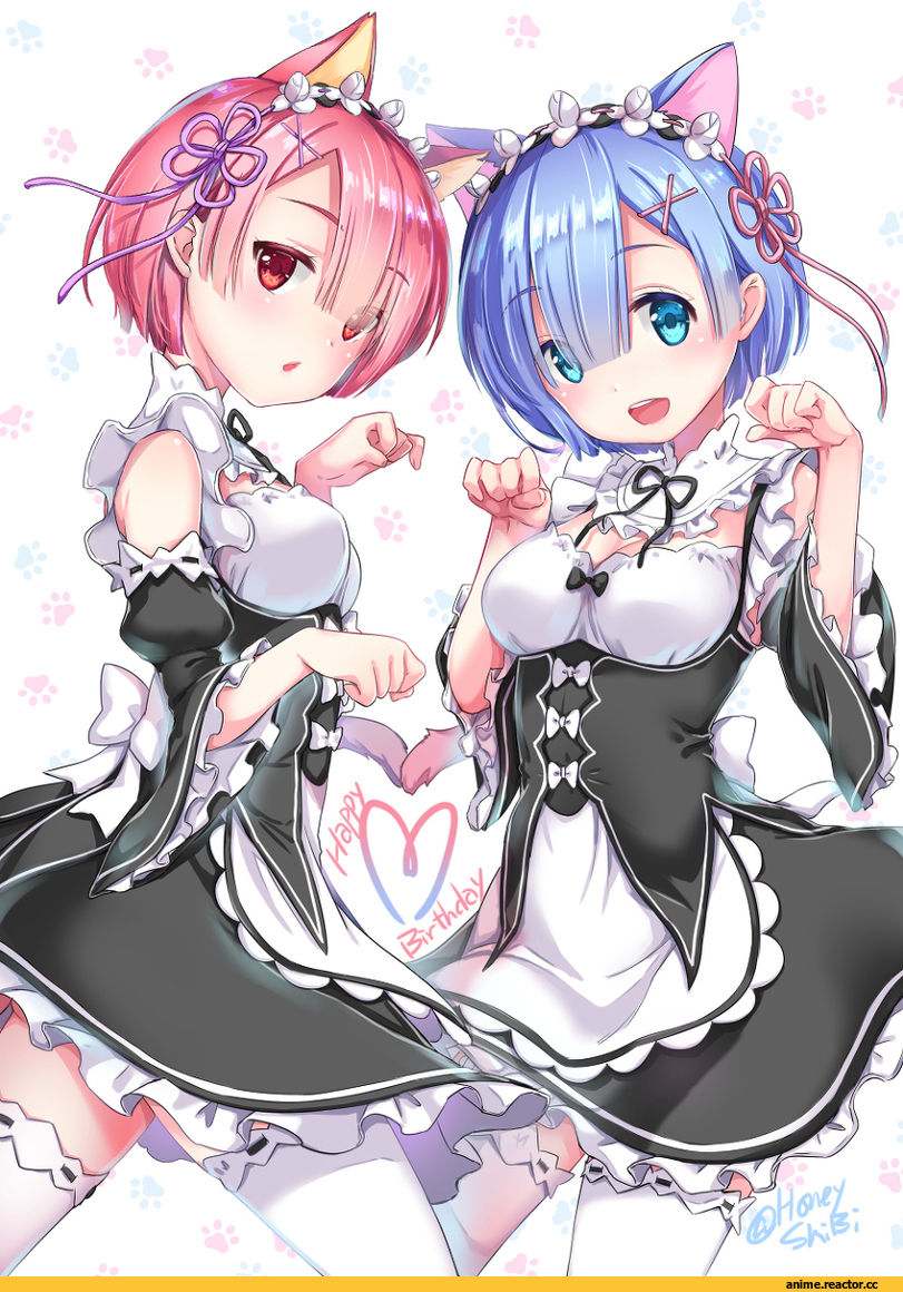 Re Zero Kara Hajimeru Isekai Seikatsu, Ram (Re Zero), Rem (re zero), Animal Ears, nekomimi, shibi, Anime