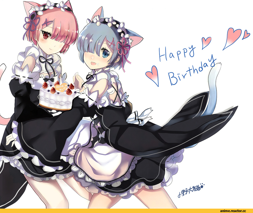 lunacats, Ram (Re Zero), Re Zero Kara Hajimeru Isekai Seikatsu, Rem (re zero), neko, Animal Ears, Anime