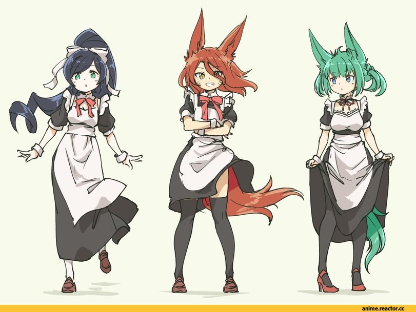 pas (paxiti), AO, Anime Art, Maid, Kitsune, Animal Ears, Anime