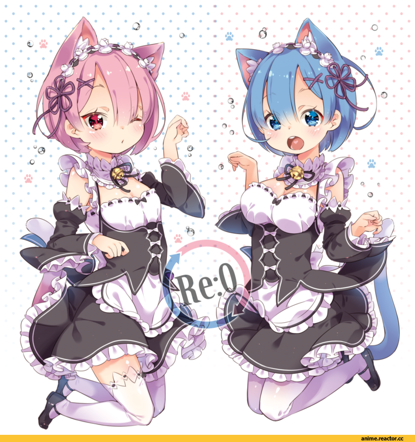 Re Zero Kara Hajimeru Isekai Seikatsu, Ram (Re Zero), Rem (re zero), neko, Animal Ears, Anime