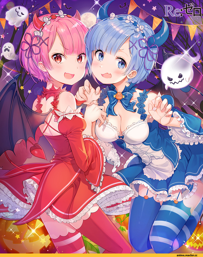 Rem (re zero), Re Zero Kara Hajimeru Isekai Seikatsu, Ram (Re Zero), chagoon, Halloween, Anime