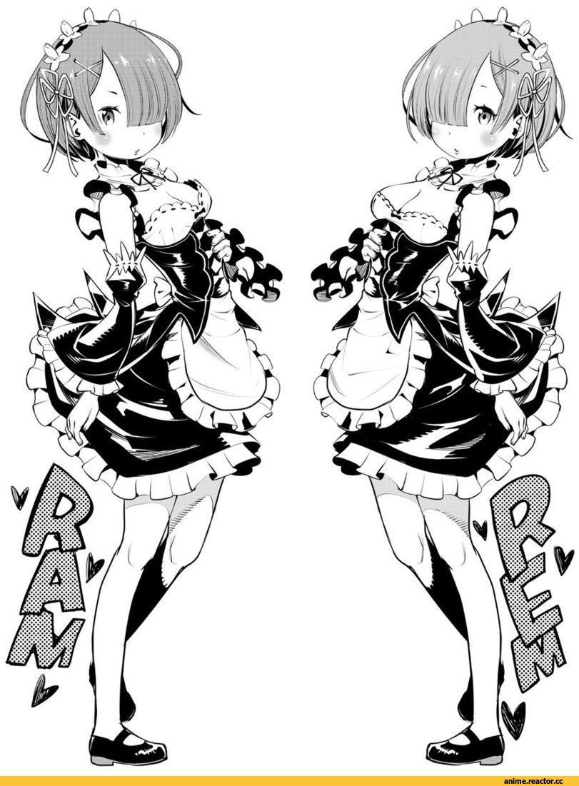 Monochrome (Anime), Fukushima Masayasu, Anime Art, artist, Ram (Re Zero), Re Zero Kara Hajimeru Isekai Seikatsu, Rem (re zero), Anime