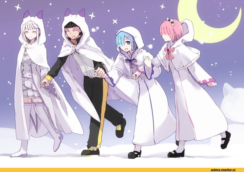 Re Zero Kara Hajimeru Isekai Seikatsu, Rem (re zero), Ram (Re Zero), Emilia (re zero), Subaru Natsuki, Anime