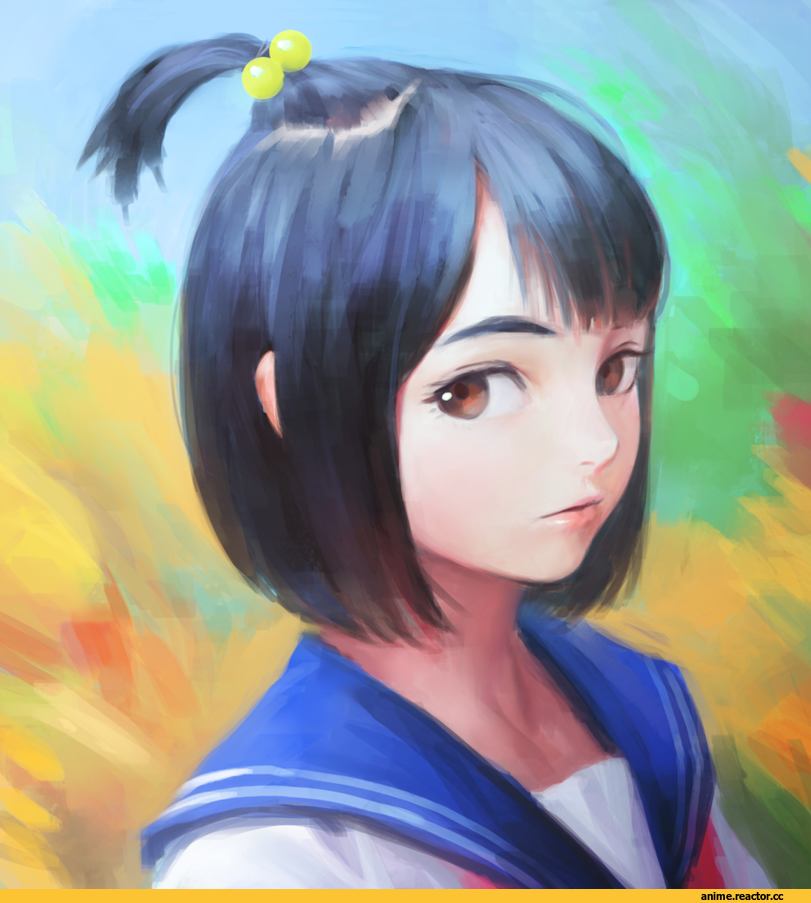 Anime Art, schoolgirl, Nababa, красивые картинки, art девушка, school uniform, sketch, Anime