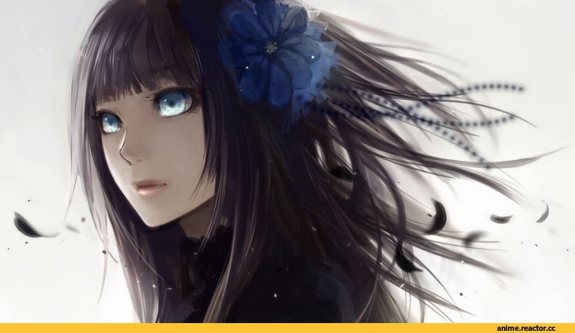 art, голубой цветок, голубые глаза, Anime