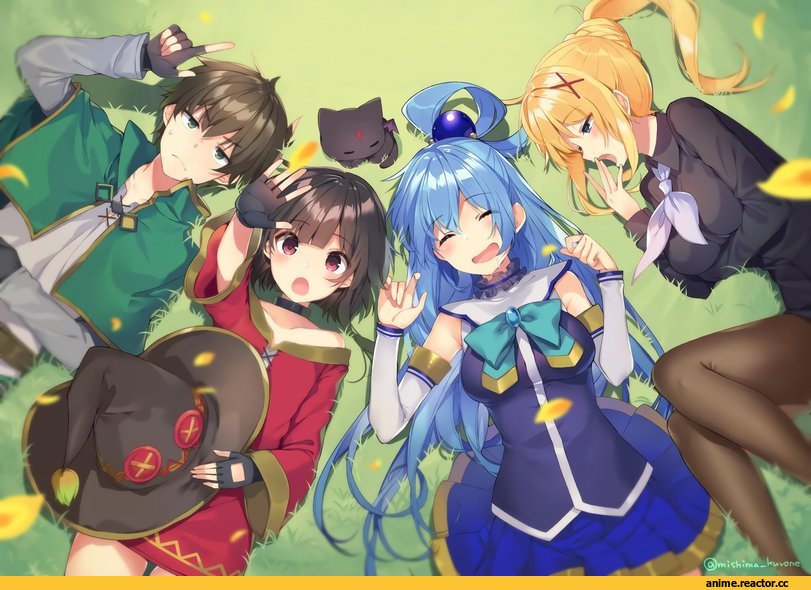 Aqua (KonoSuba), KonoSuba, Darkness (KonoSuba), Megumin, Satou Kazuma, chomusuke, Mishima Kurone, Anime Art, artist, Anime