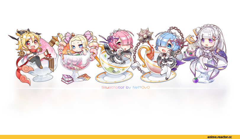 Re Zero Kara Hajimeru Isekai Seikatsu, Rem (re zero), Ram (Re Zero), Emilia (re zero), Beatrice (Re Zero), Pack (re zero), Felt (re zero), Няши в еде, Anime Няши, nemovo, Anime