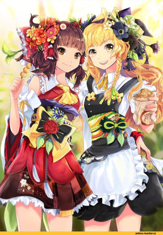 Touhou Project, art, красивые картинки, Anime Art, девушки, Hakurei Reimu, Kirisame Marisa, Anime