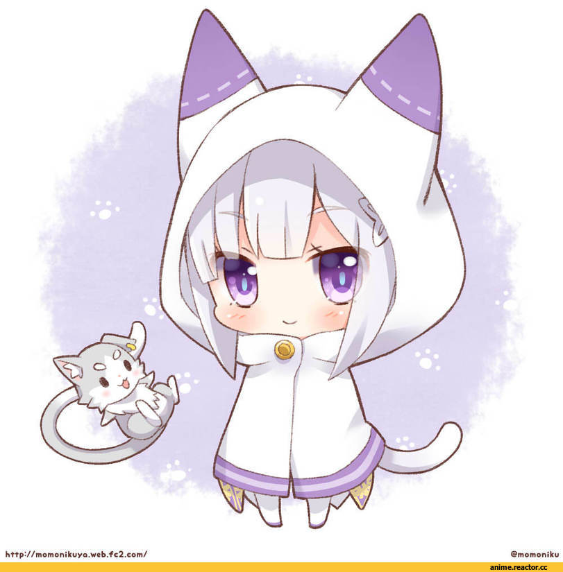 Re Zero Kara Hajimeru Isekai Seikatsu, Emilia (re zero), Pack (re zero), Animal Ears, nekomimi, чиби, momoniku (taretare-13), Anime