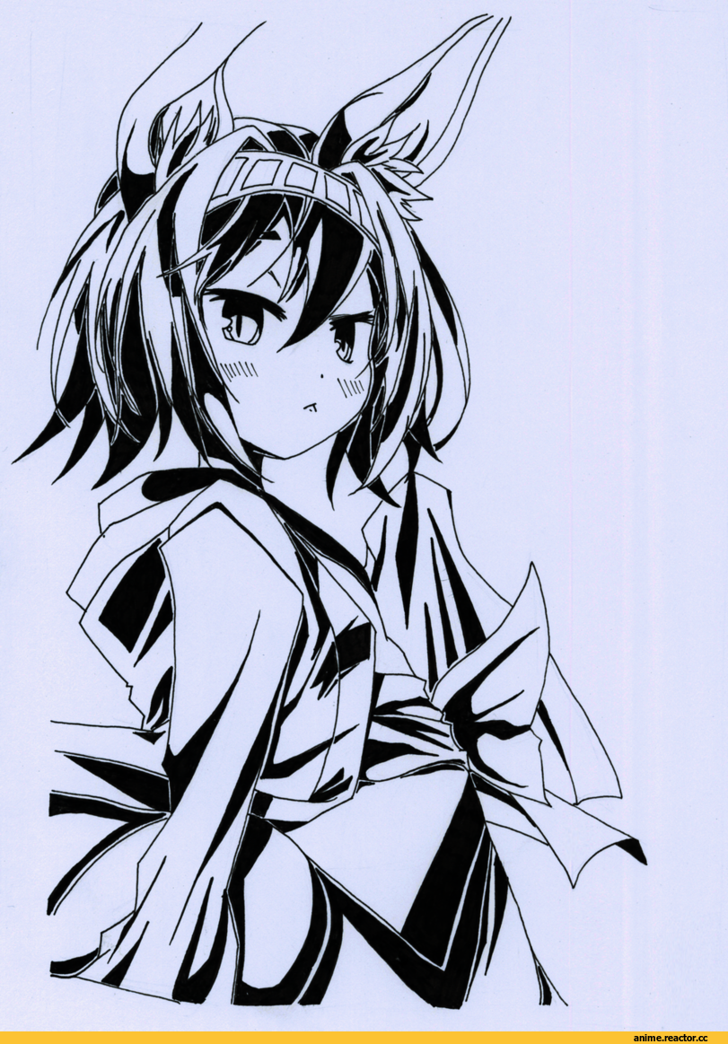 Hatsuse Izuna, No Game No Life, Anime Sketch, Kitsune, Animal Ears, rustica paint, Monochrome (Anime), Anime