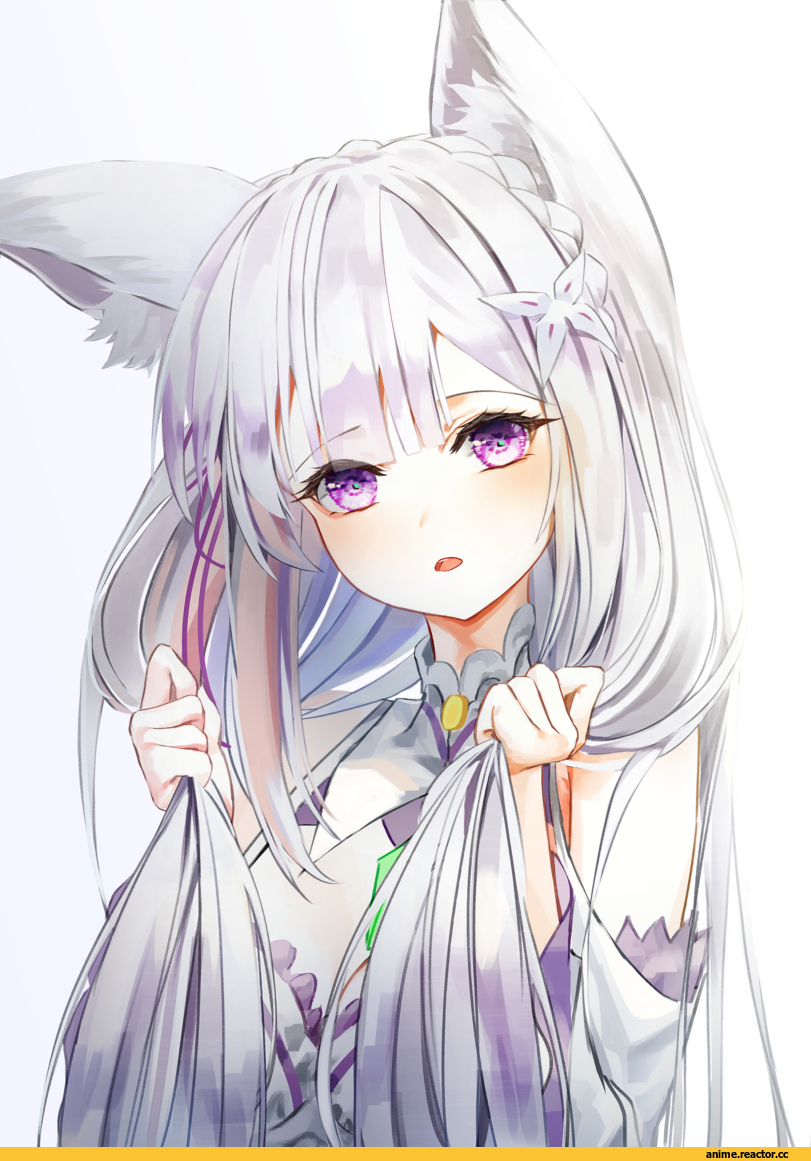 Re Zero Kara Hajimeru Isekai Seikatsu, Emilia (re zero), Kitsunemimi, Animal Ears, poharo, Anime