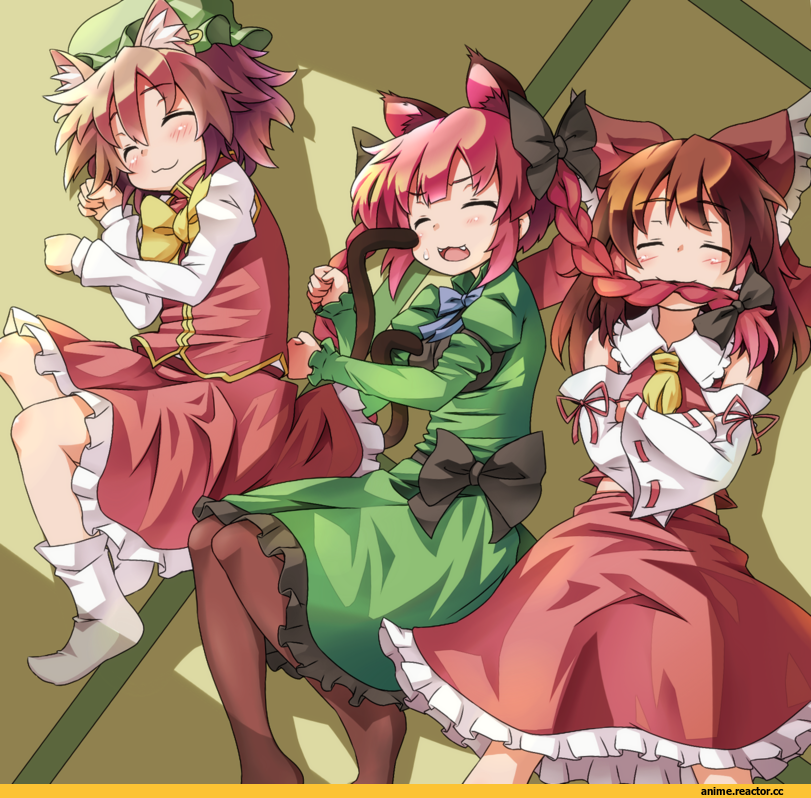 Touhou Project, Chen, Kaenbyou Rin, Hakurei Reimu, Animal Ears, Nekomata, Anime