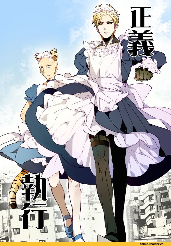 OnePunchMan, Saitama, Genos, pinki (shounenkakuseiya), Maid, neko, Animal Ears, Anime