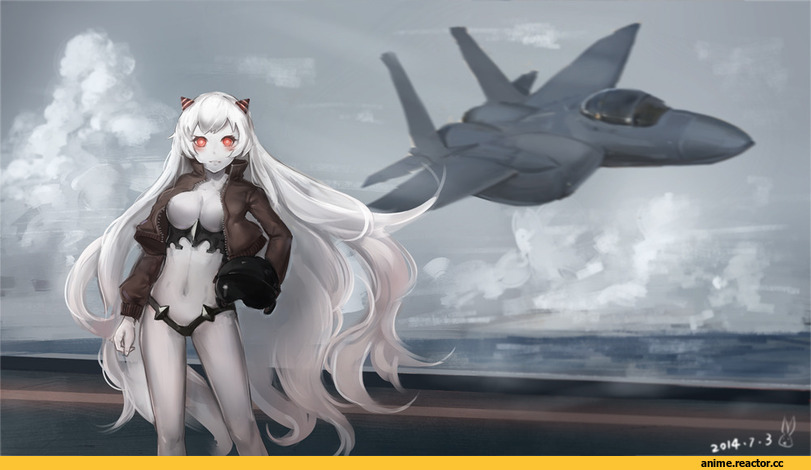 Airfield Hime, Kantai Collection, Shinkaisei-kan, Anime Art, kirigaku luo, F-15, самолет, Anime