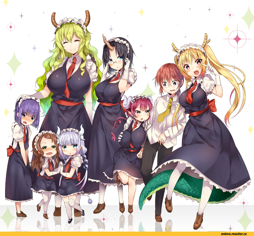 Quetzalcoatl (MaiDragon), Kanna Kamui, Tooru (MaiDragon), Elma (MaiDragon), Kobayashi (MaiDragon), duji amo, Monster Girl (Anime), Dragon Girl (Anime), Megane, Maid, Anime, Kobayashi-san Chi No MaiDragon