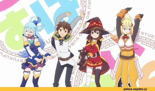 KonoSuba, Megumin, Aqua (KonoSuba), Darkness (KonoSuba), Satou Kazuma, Anime Гифки, Anime