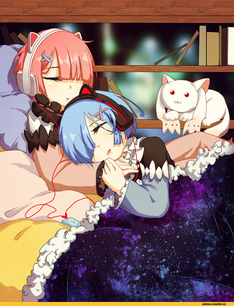 Re Zero Kara Hajimeru Isekai Seikatsu, Mahou Shoujo Madoka Magica, Rem (re zero), Ram (Re Zero), Kyubey, crossover, forfex, Anime