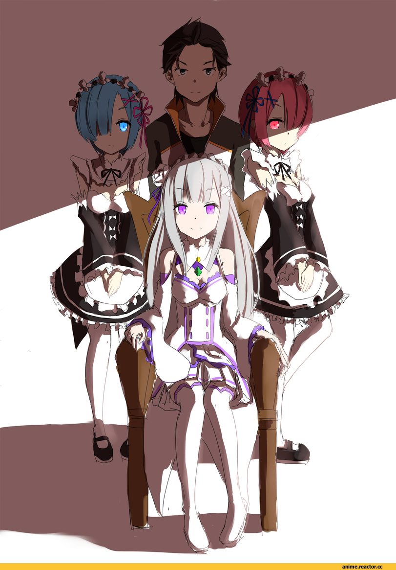 Re Zero Kara Hajimeru Isekai Seikatsu, Rem (re zero), Ram (Re Zero), Emilia (re zero), Natsuki Subaru, -KOUROU-, Anime