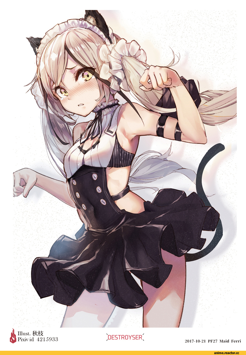 Girls Frontline, Destroyer (Girls Frontline), Akieda, Anime Art, nekomimi, Animal Ears, Maid, Anime