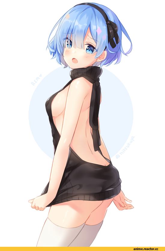 Virgin Killer Sweater, Rem (re zero), Re Zero Kara Hajimeru Isekai Seikatsu, hitsukuya, Anime Art, чулки, Anime