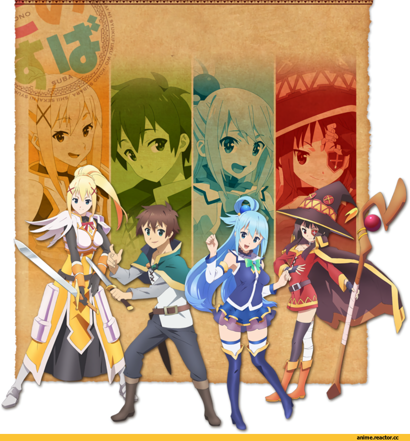 KonoSuba, Megumin, Aqua (KonoSuba), Darkness (KonoSuba), Kazuma Satou, Anime