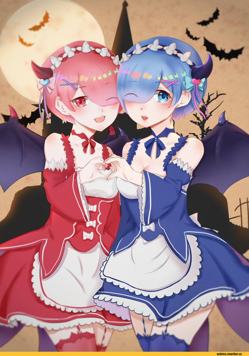 Re Zero Kara Hajimeru Isekai Seikatsu, Rem (re zero), Ram (Re Zero), Anime Halloween, под катом еще одна, Anime