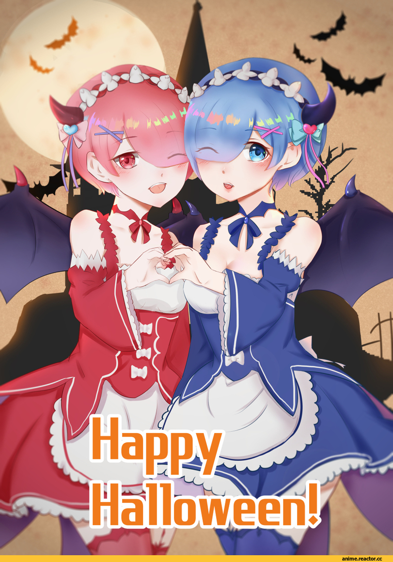 Re Zero Kara Hajimeru Isekai Seikatsu, Rem (re zero), Ram (Re Zero), Anime Halloween, под катом еще одна, Anime